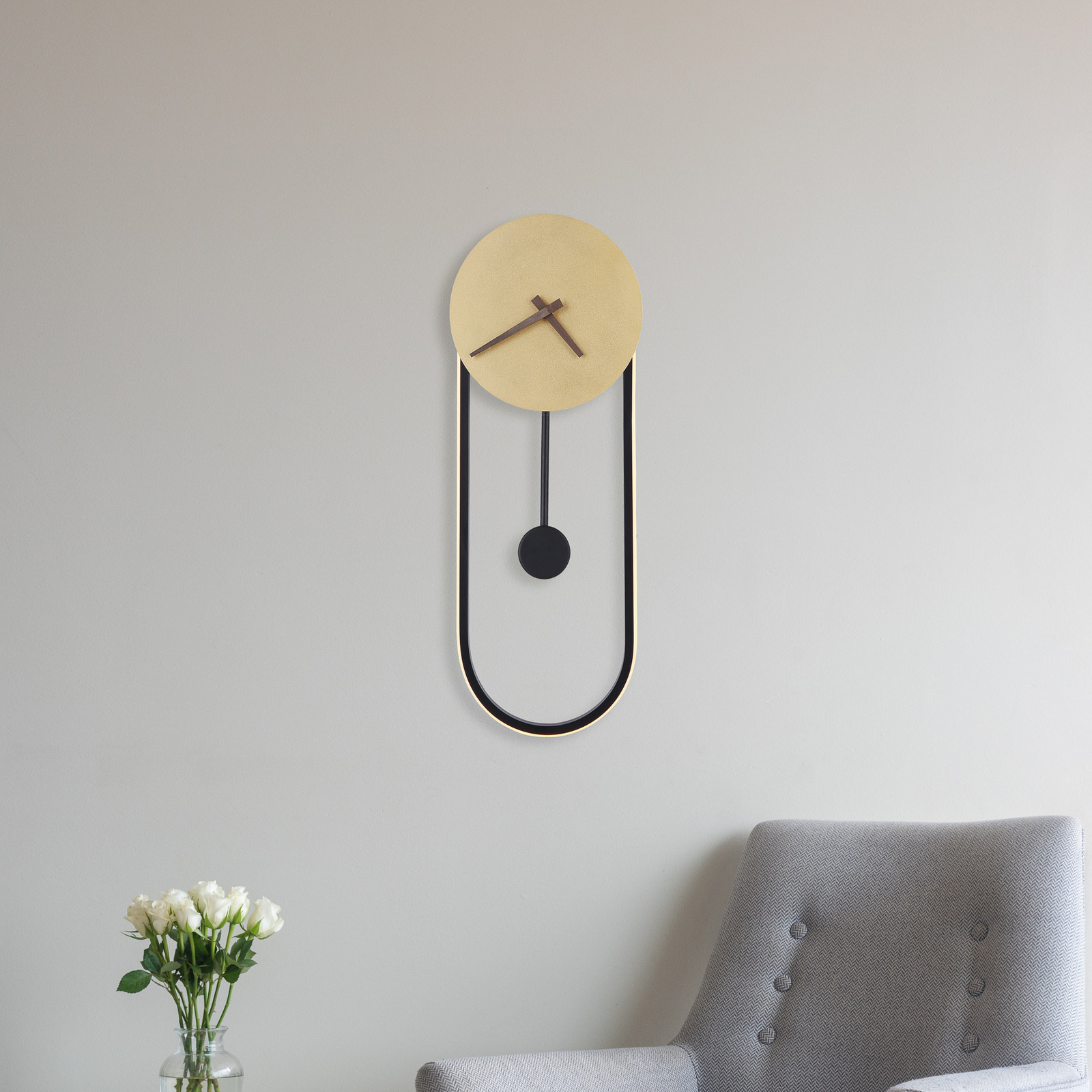 Sussy LED wall lamp with clock black/gold